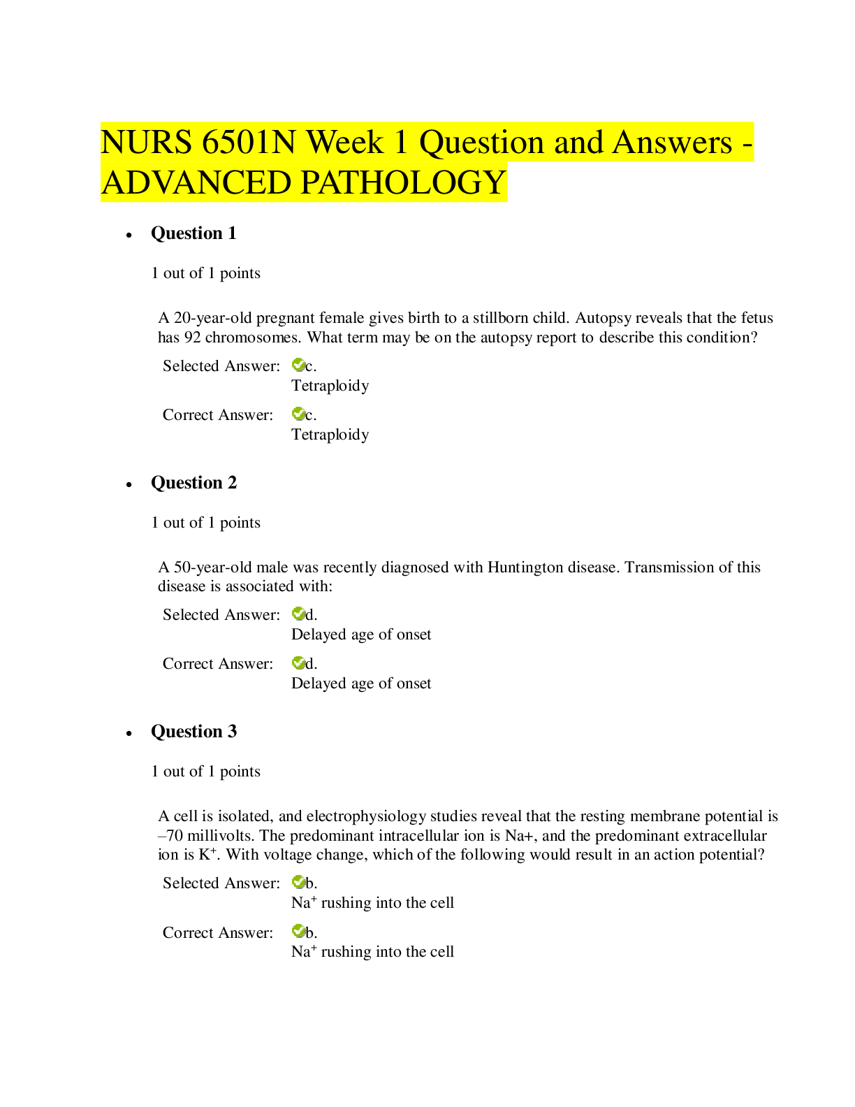 Preview image for NURS 6501N Week 1 Questions and Answers - ADVANCED PATHOLOGY (GOOD GRADES)