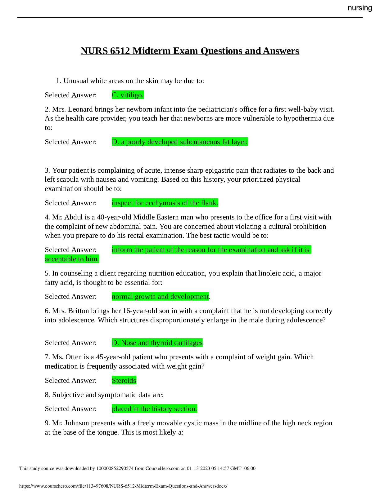 Preview image for NURS 6512 Midterm Exam Questions and Answers