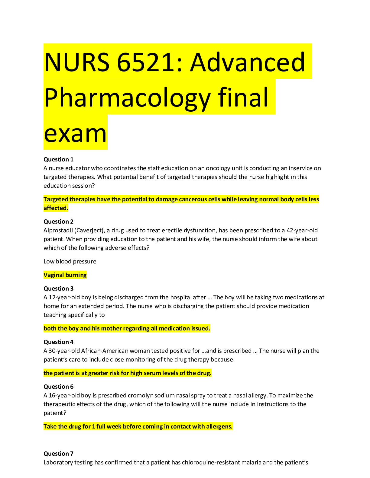 Preview image for NURS 6521: Advanced Pharmacology final exam