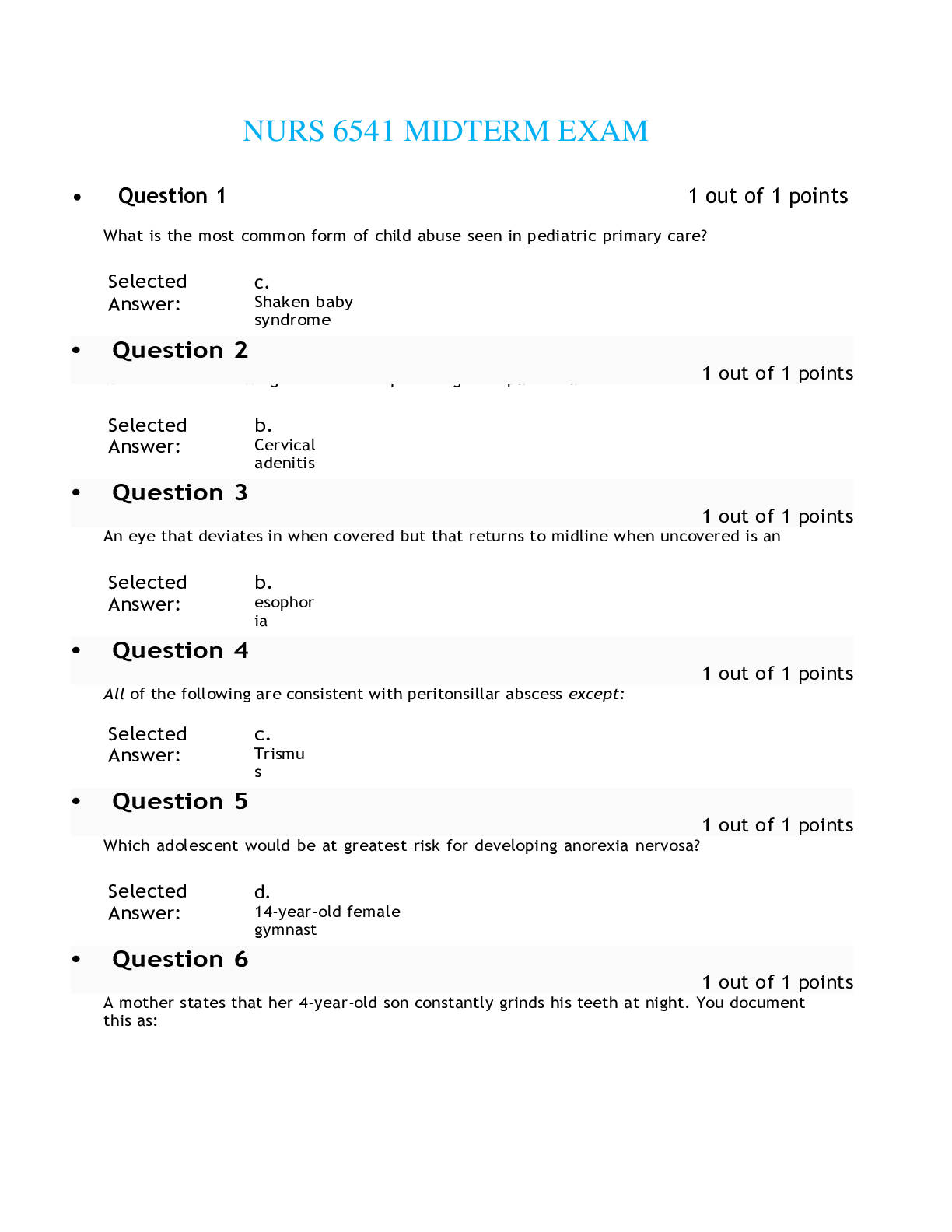 Preview of NURS 6541 MIDTERM EXAM / NURS6541 MIDTERM EXAM. Latest 2021