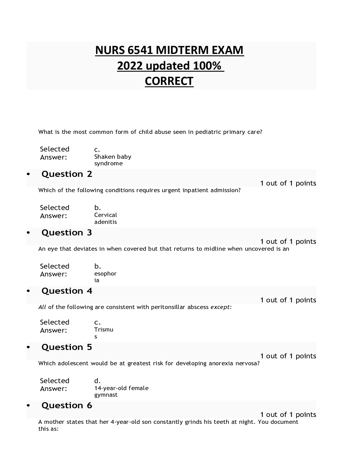 Preview image for NURS 6541 Midterm Exam – Question and Answers(LATEST 2021/2022)