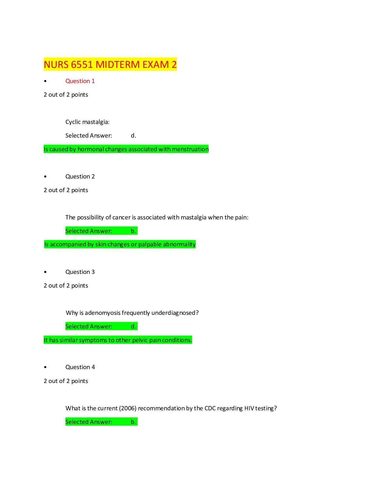Preview image for NURS 6551 Midterm Exam 2 - Question and Answers
