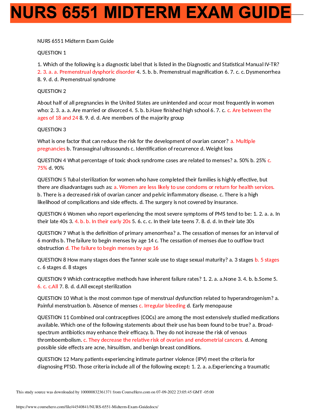 Preview image for NURS 6551 Midterm Exam 3 - Question and Answers