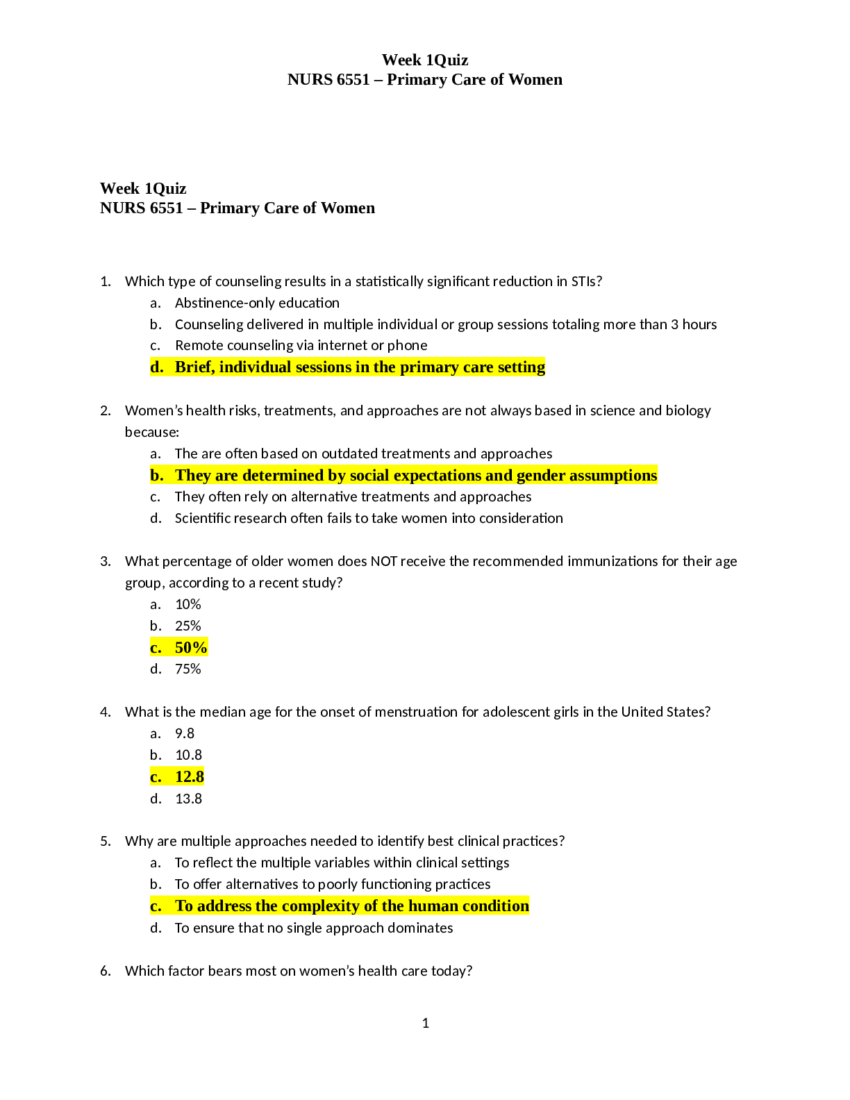 Preview image for NURS 6551 Week 1 Quiz