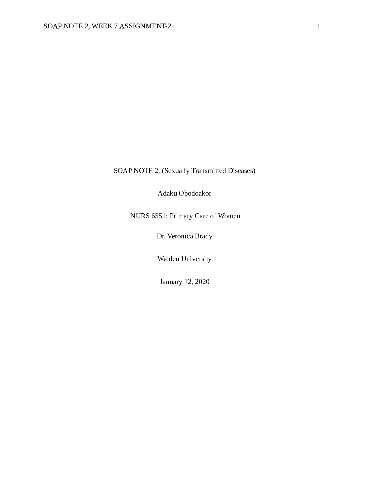 Preview image for NURS 6551, WEEK 7 SOAP NOTE 2 (CORRECT-FINAL) newest