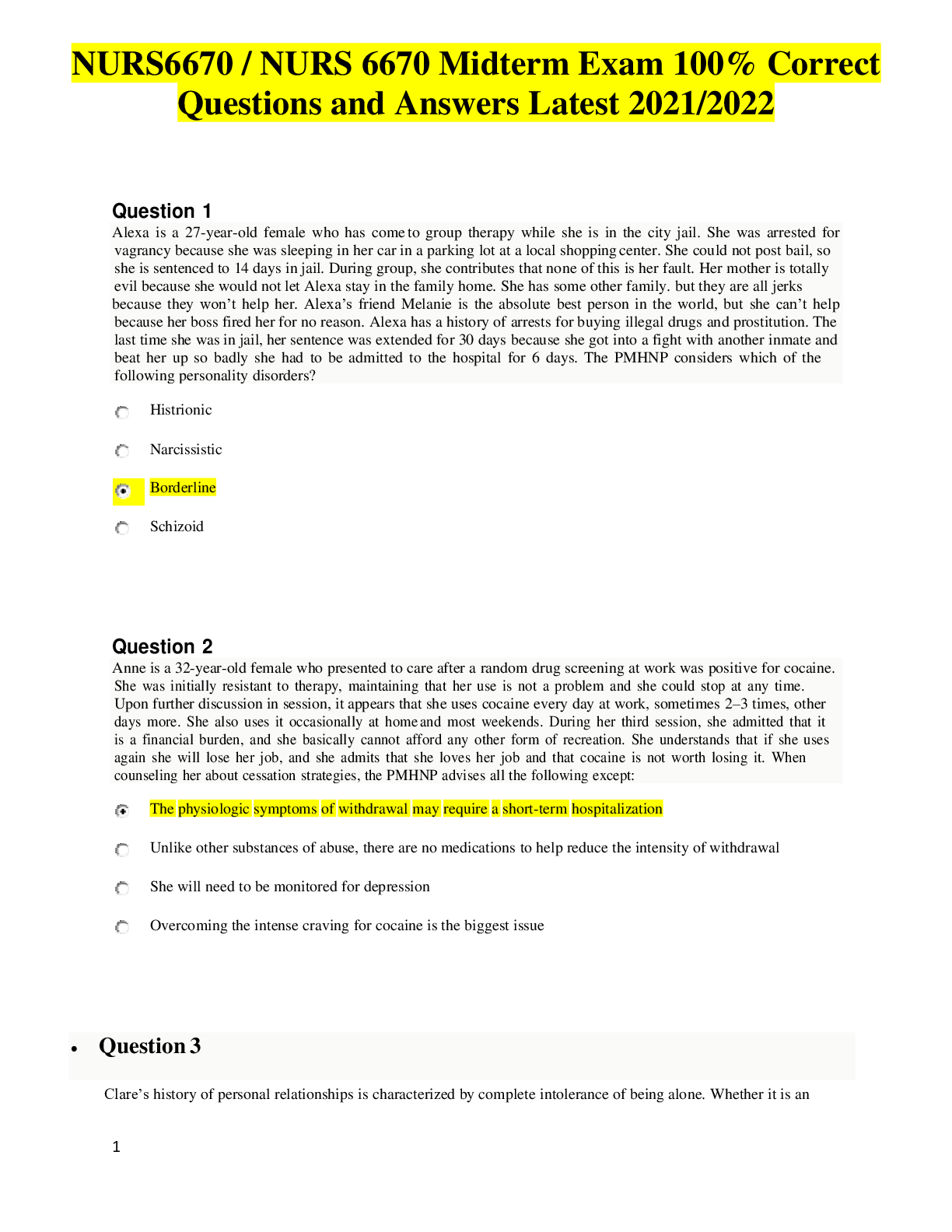 Preview image for NURS6670 /NURS 6670 Midterm Exam 100% Correct Questions and Answers Latest 2021