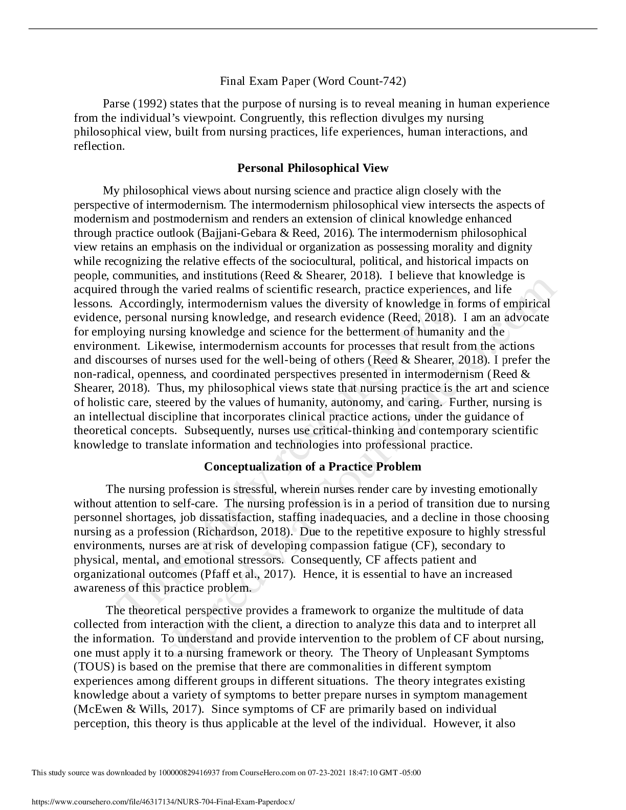 Preview image for NURS 704_Final Exam Paper_graded A+