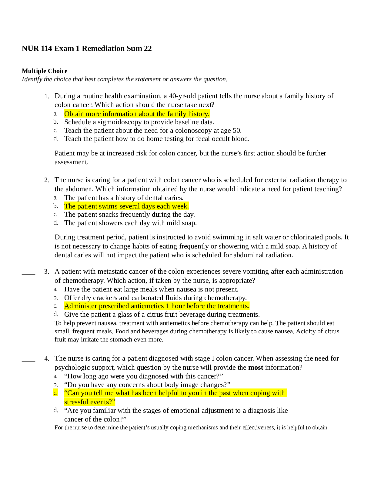 Preview of NUR 114 Exam 1 Remediation Sum 2022