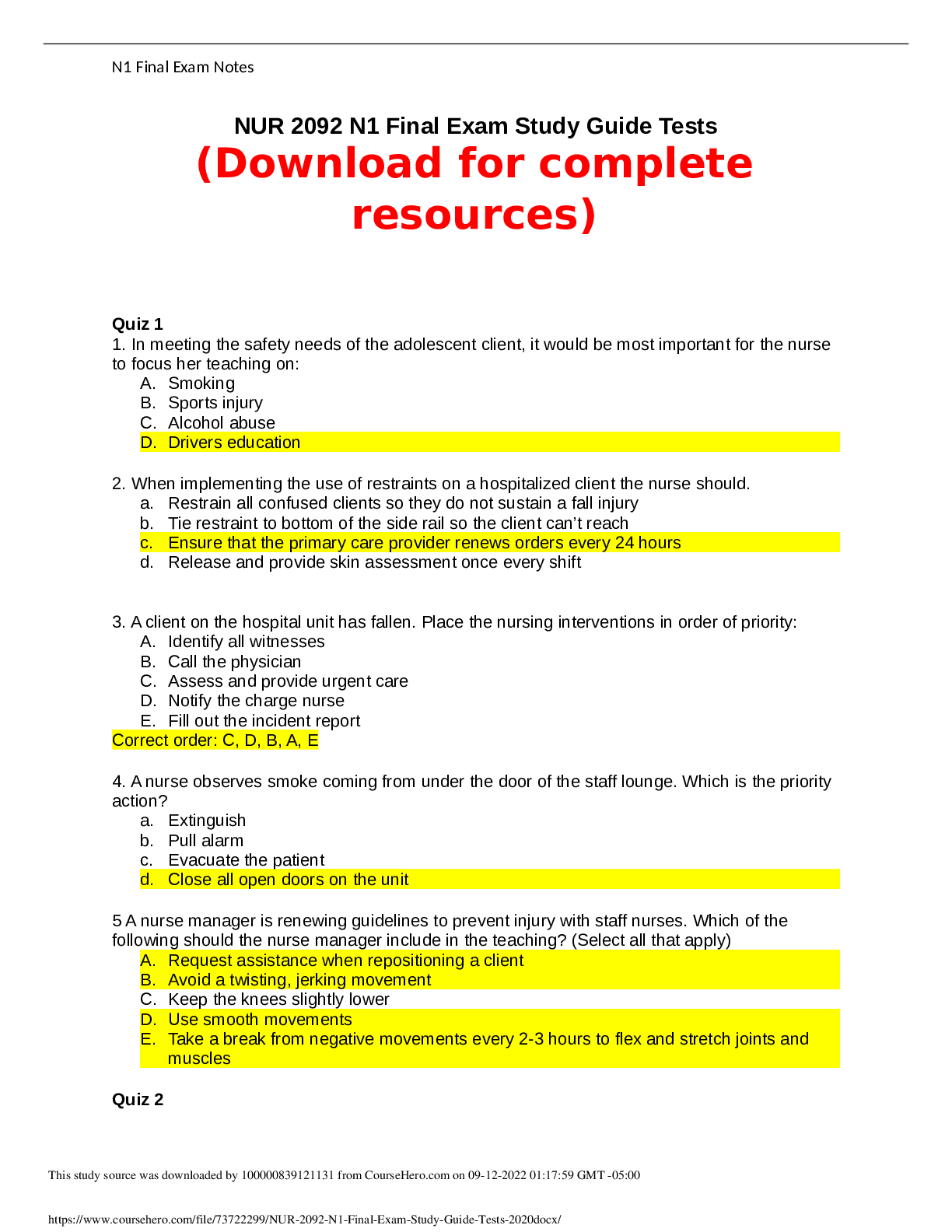 Preview image for NUR 2092 Final Exam Study Guide (Latest 2021 / 2022): Health Assessment - Rasmussen
