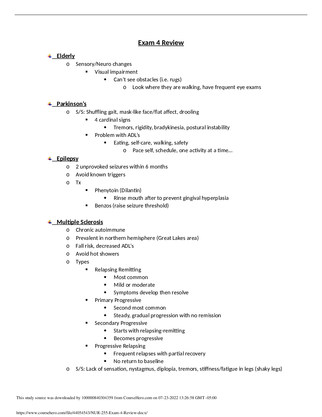 Preview image for NUR 255 Exam 4 Review
