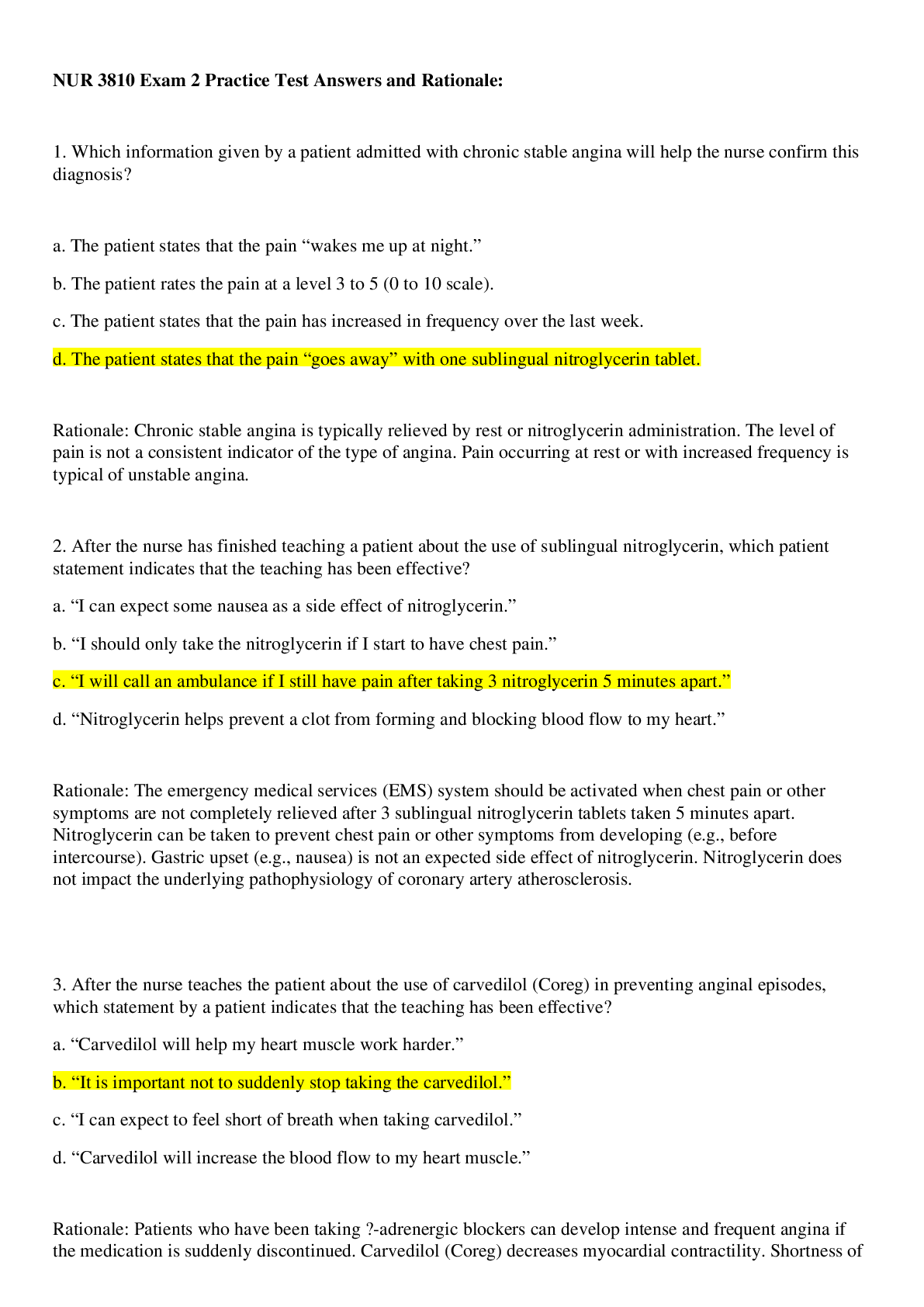 Preview image for NUR 3810 Exam 2 Practice Test Answers and Rationale: