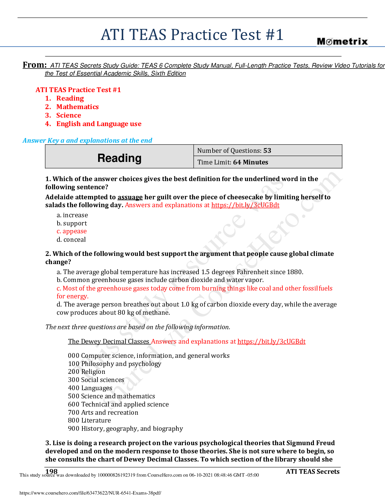 Preview image for NUR_6541 ATI TEAS Practice Questions & Answers