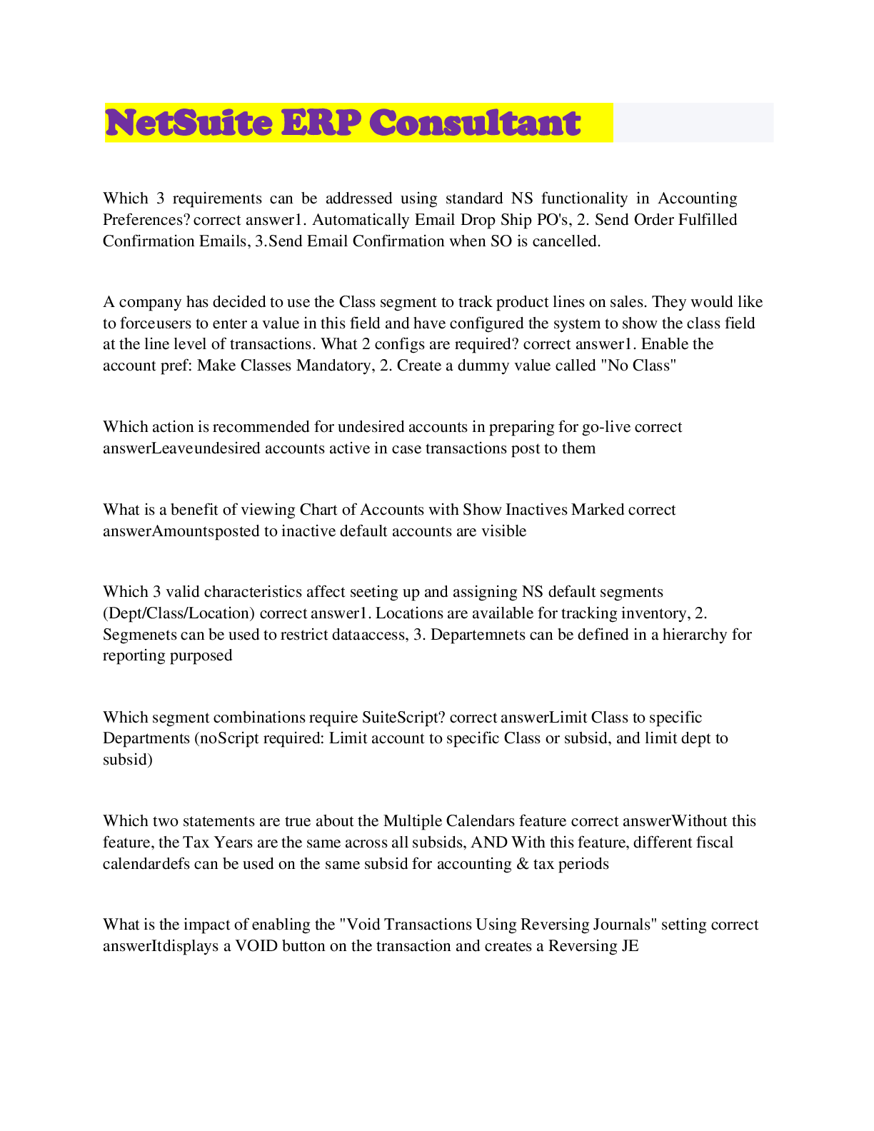 Preview of NetSuite ERP Consultant Exam L
