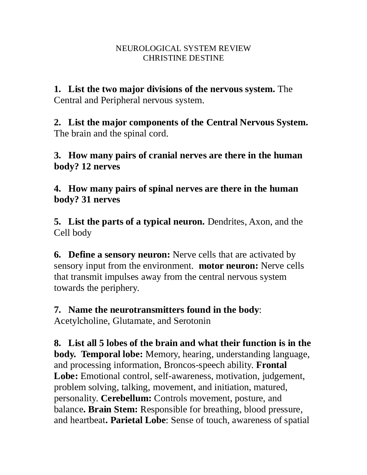 Preview image for NEUROLOGICAL SYSTEM REVIEW CHRISTINE DESTINE