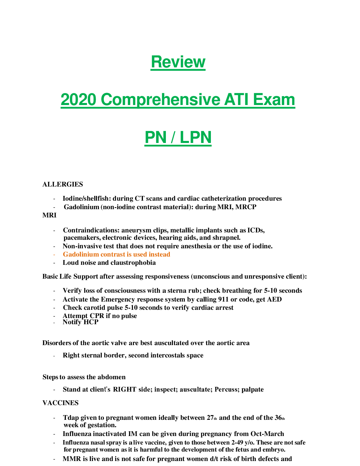 Preview of Review 2020 Comprehensive ATI Exam
