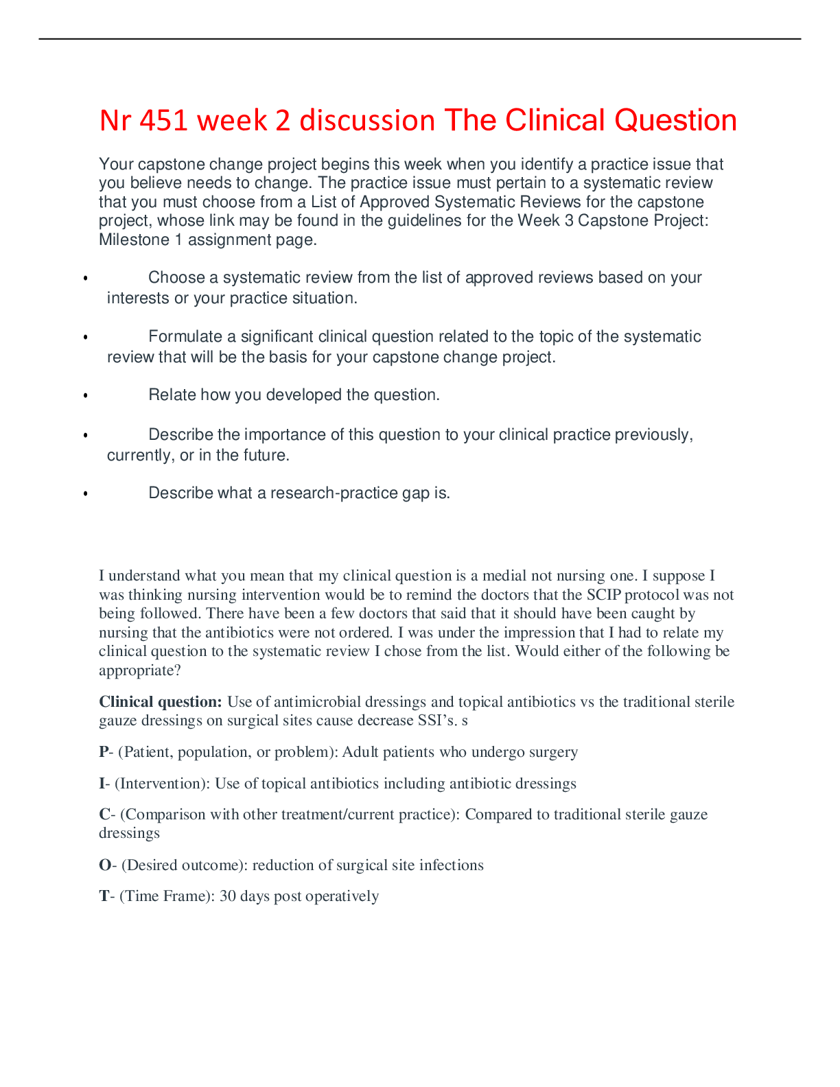 Preview of Nr 451 week 2 discussion The Clinical Question/ RATED A