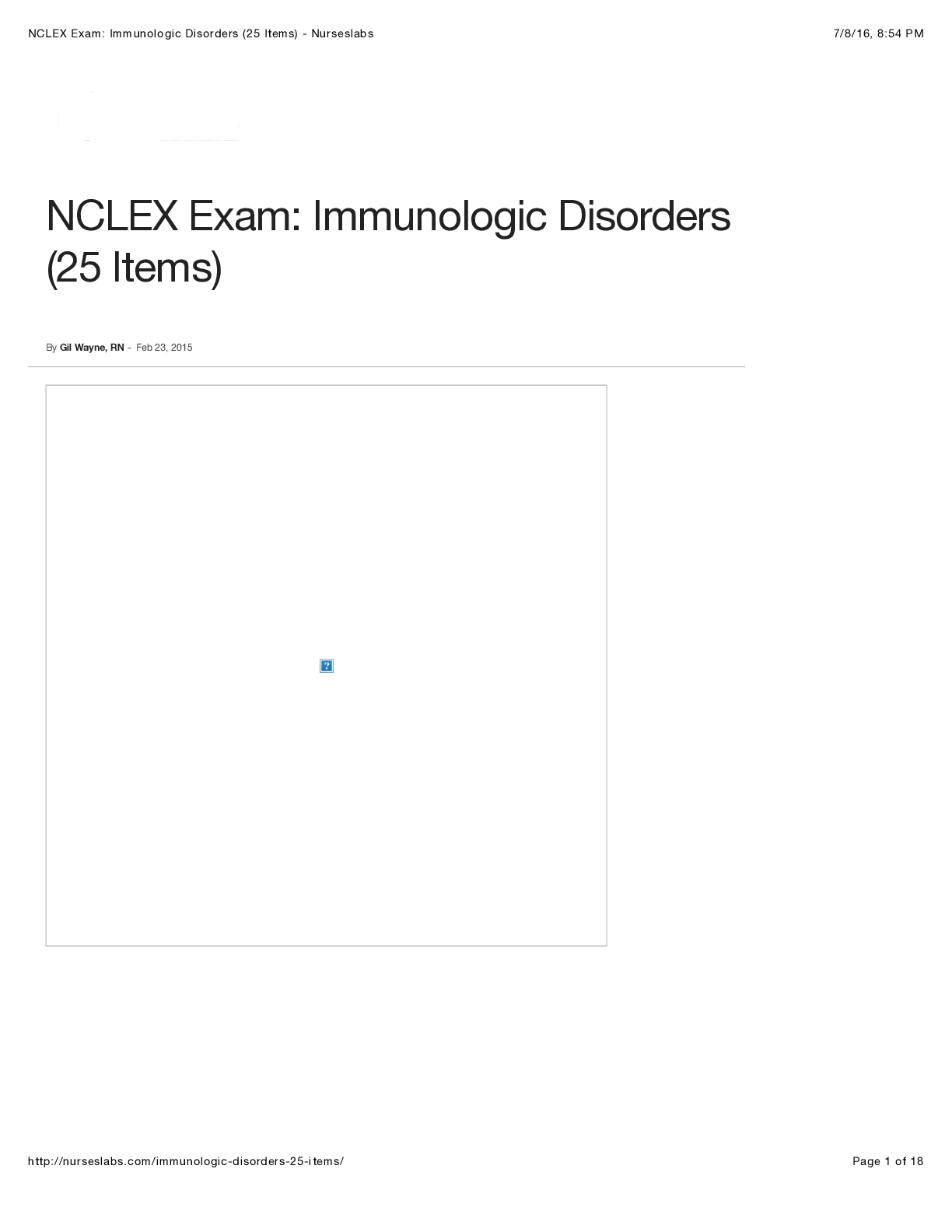 Preview image for NCLEX Exam: Immunologic Disorders (25 Items) - Nurseslabs