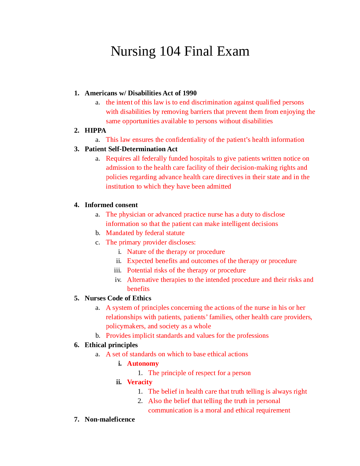 Preview image for Nursing 104 Final Exam