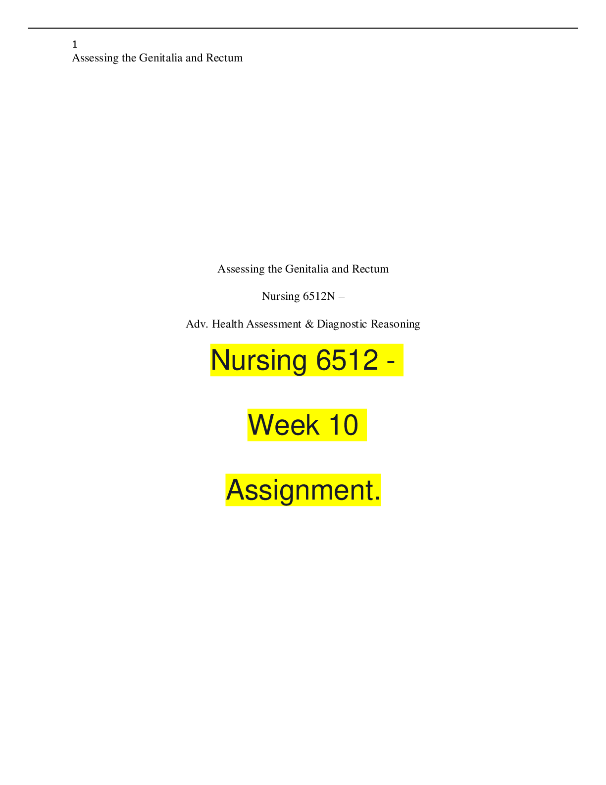 Preview image for Nursing 6512 - Week 10 Assignment.(Complete Guide, Rated 100%)
