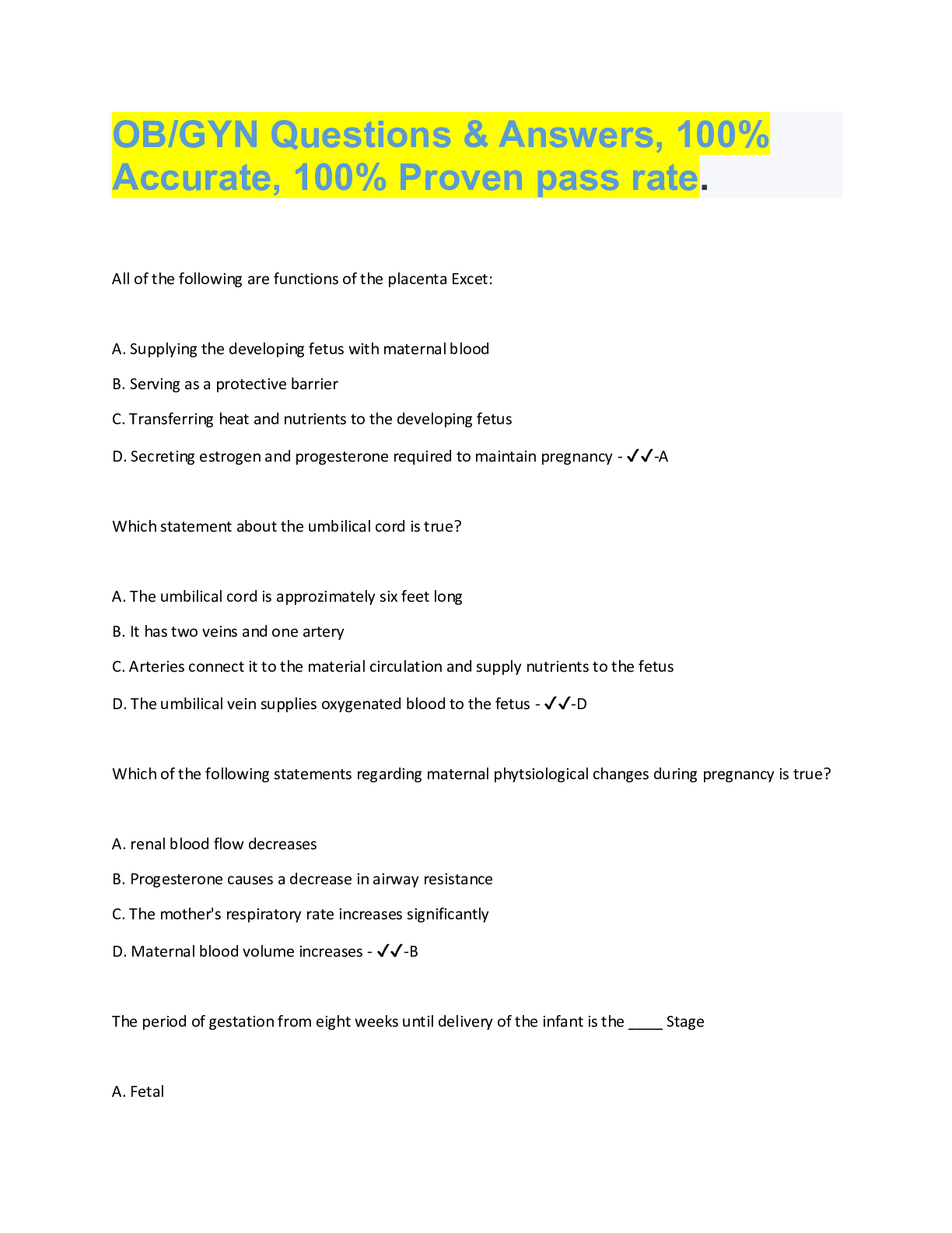 Preview image for OB-PEDS FISDAP* TEST BANK