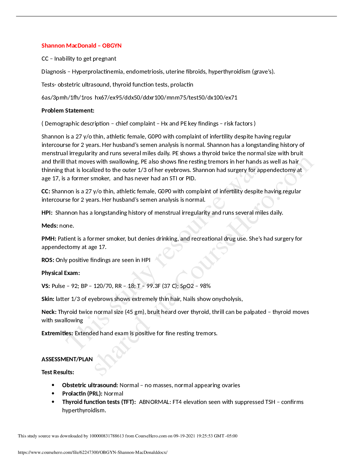 Preview image for Case Study i-human OBGYN  Shannon MacDonald - Complete Solutions (Graded A+)