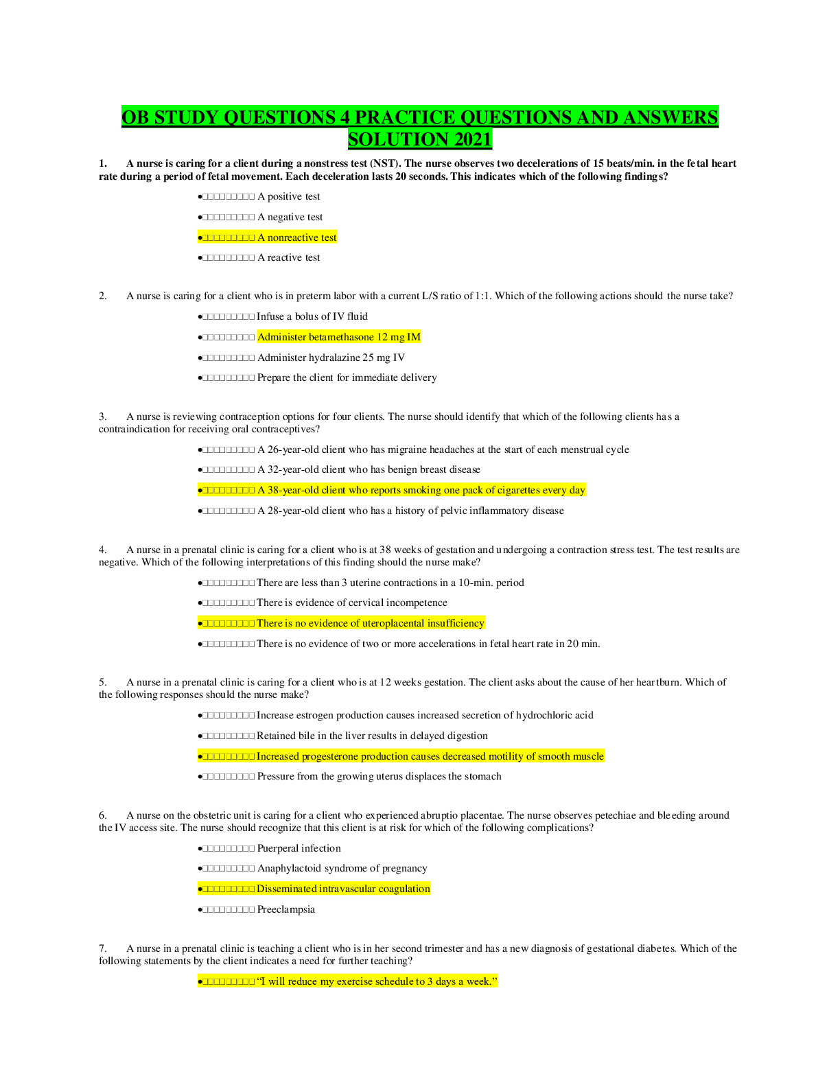 Preview image for OB STUDY QUESTIONS 4 PRACTICE QUESTIONS AND ANSWERS   SOLUTION 2021