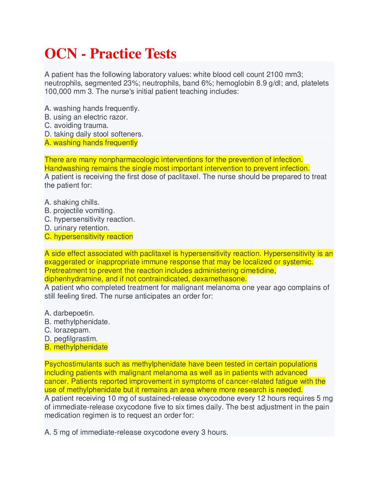 Preview image for OCN - Practice Tests with Questions and Answers with Rationales