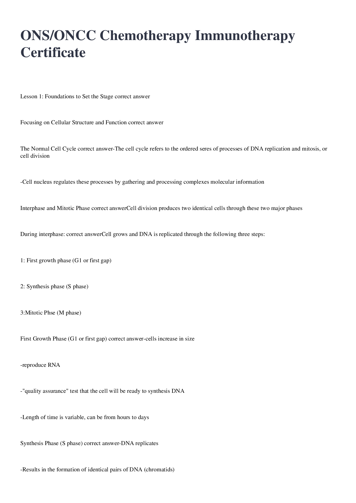 Preview image for ONS/ONCC Chemotherapy Immunotherapy Certificate QUESTIONS WITH COMPLETE SOLUTIONS