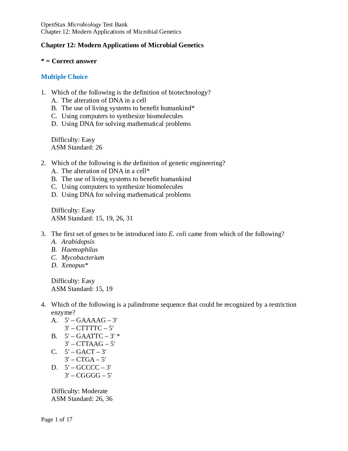Preview image for 2021 BIOLOGY 206 OpenStax Microbiology Test Bank- Chapter 12: Modern Applications of Microbial Genetics correct Answers(Best)
