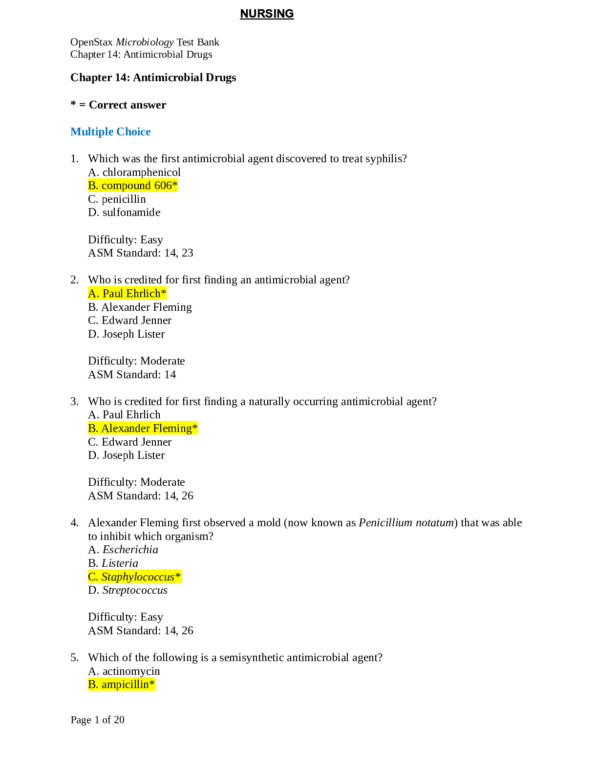 Preview image for ANTIMICROBIAL DRUGS QUESTIONS AND ANSWERS 2021 UPDATED LATEST VERSION