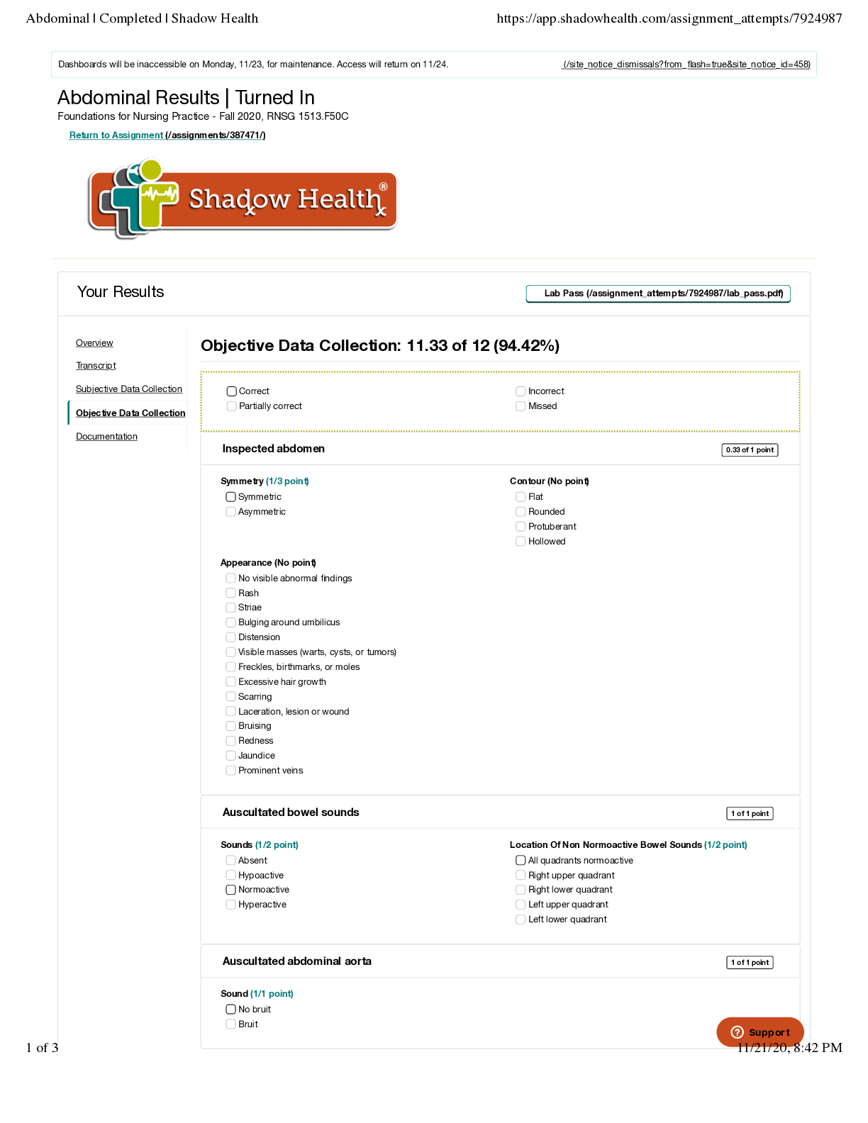 Preview image for NURSING 1530 Objective Abdominal 100% CORRECT