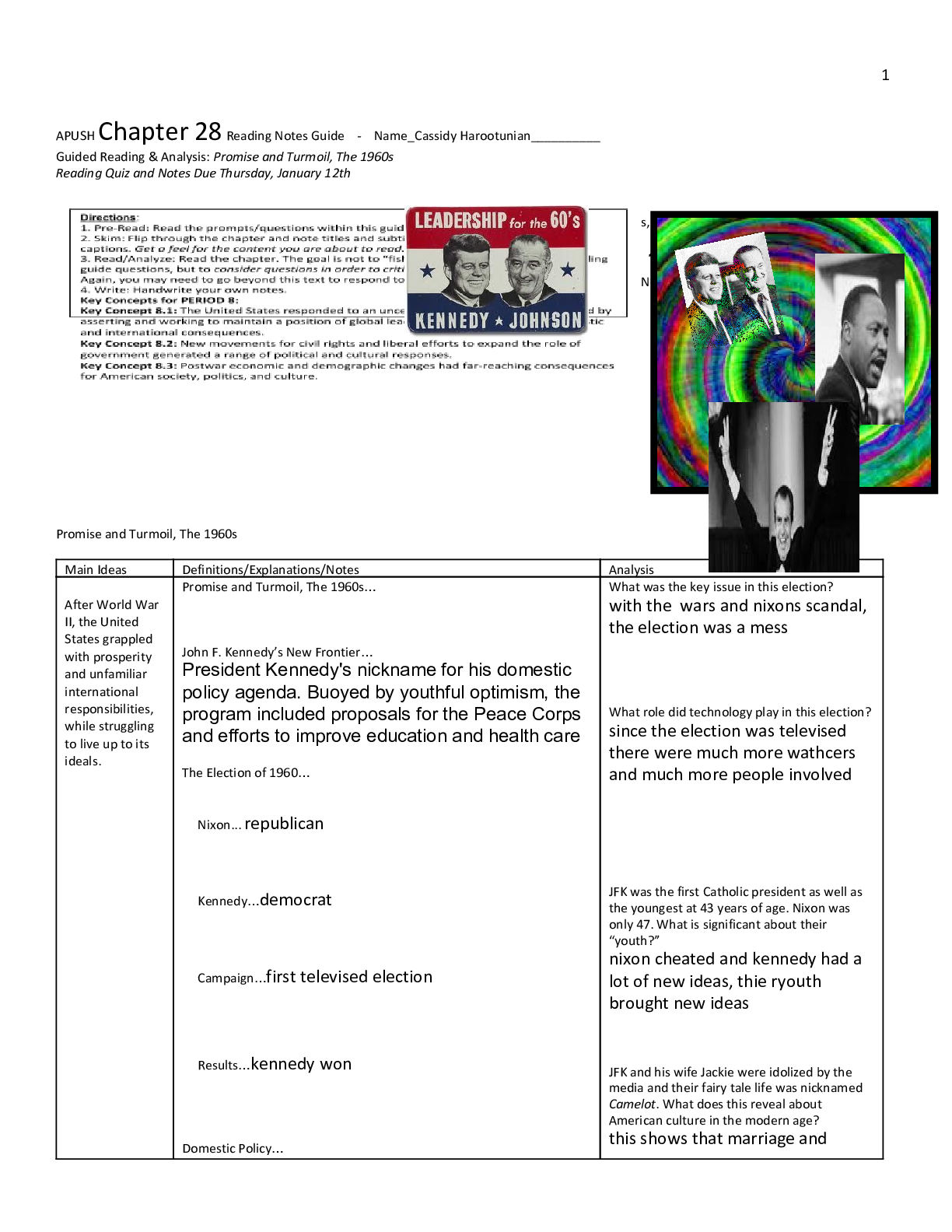 Preview of APUSH HISTORY 101P8_ Chapter 28 Reading Notes Guide. Guided Reading & Analysis: ​Promise a