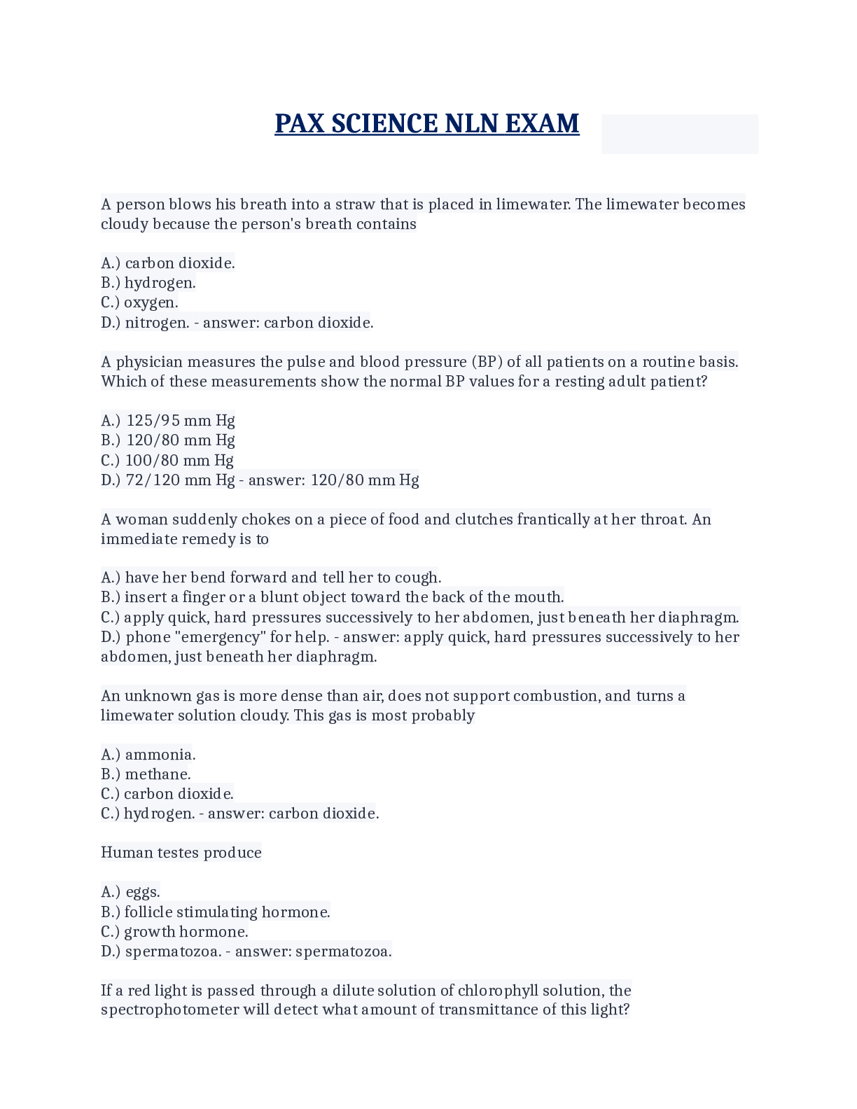 Preview image for PAX Science NLN Exams collection (answered) 2022/2023.