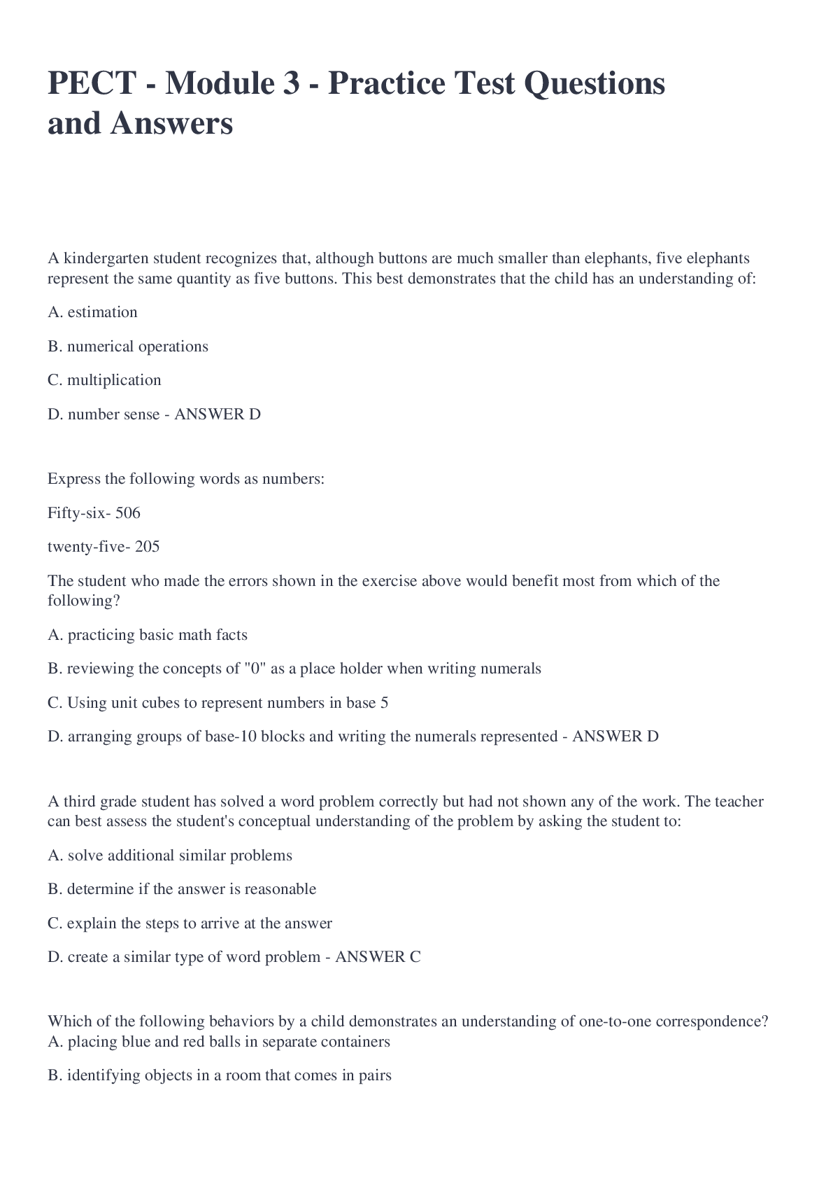 Preview image for PECT - Module 3 - Practice Test Questions and Answers
