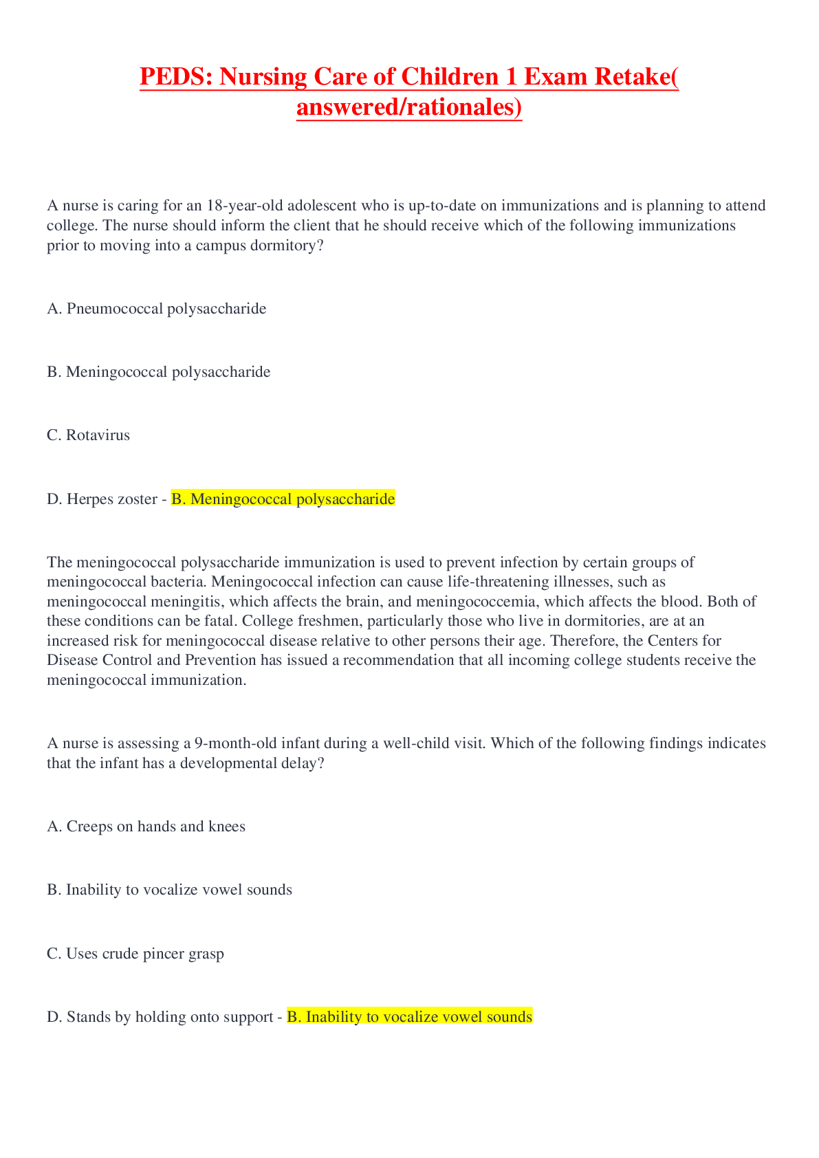 Preview image for Pediatric Proctor (2016) (70/70 Questions and Answers GRADED A) ALL YOU NEED TO PASS YOUR EXAM