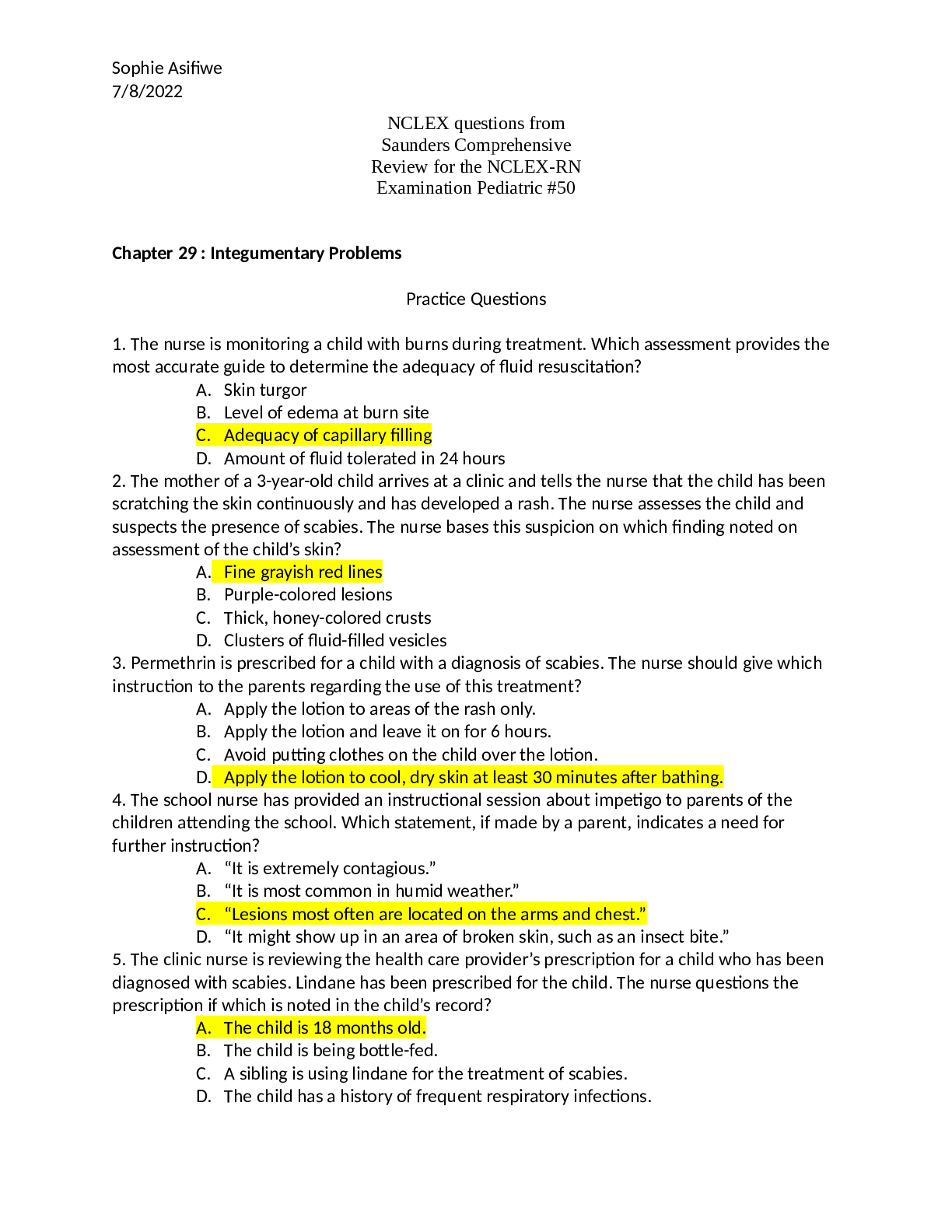 Preview image for NCLEX questions from Saunders Comprehensive Review for the NCLEX-RN Examination Pediatric #50