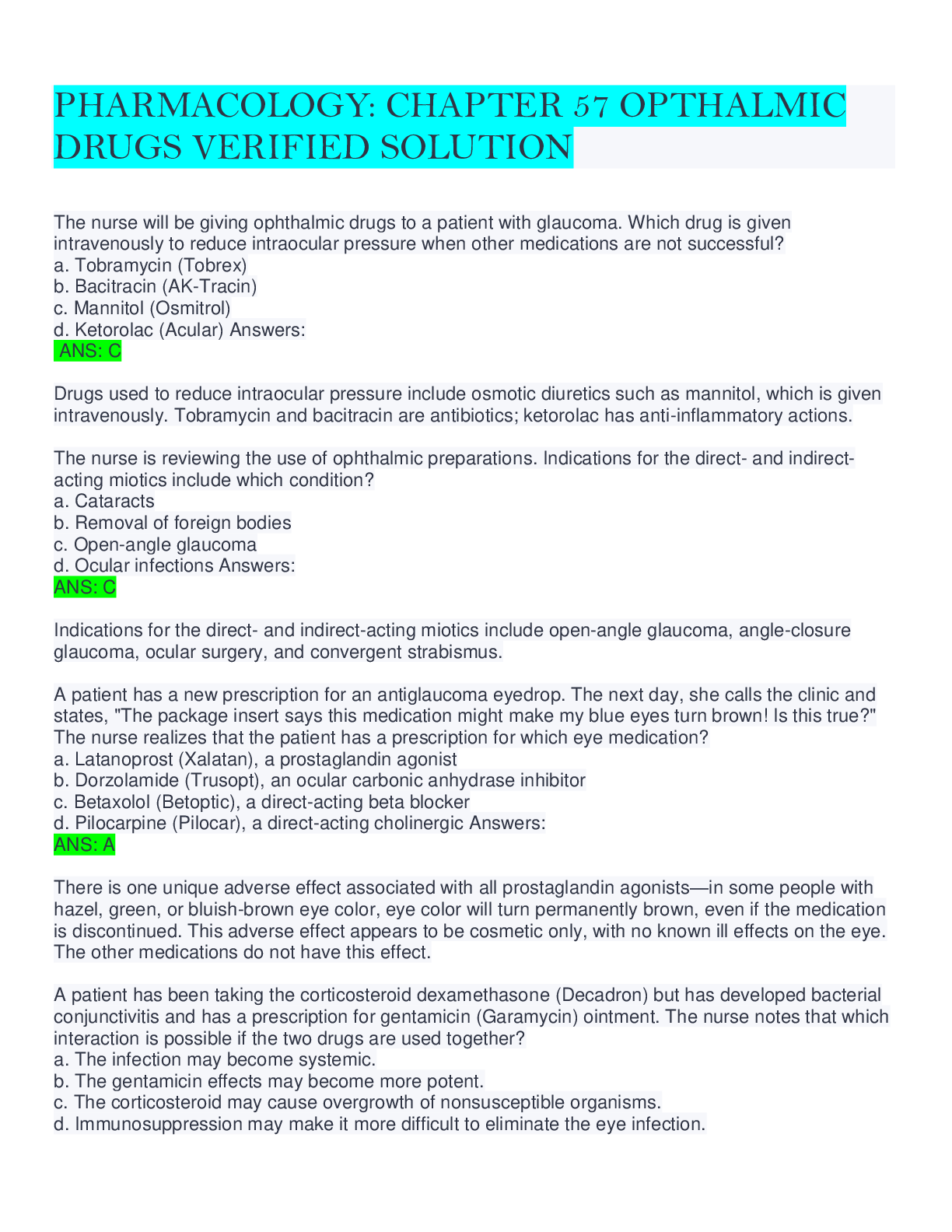 Preview of PHARMACEUT CNPR NAPSRX TEST 1 (All Answers Explained WELL) NAPSRX Test SCORE 100%