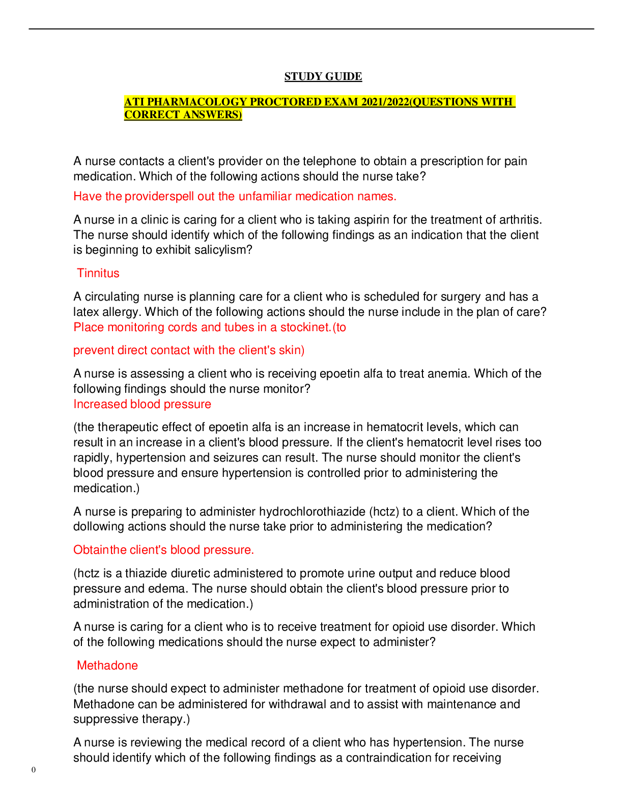 Preview image for ATI Pharmacology 2019 B with complete solution