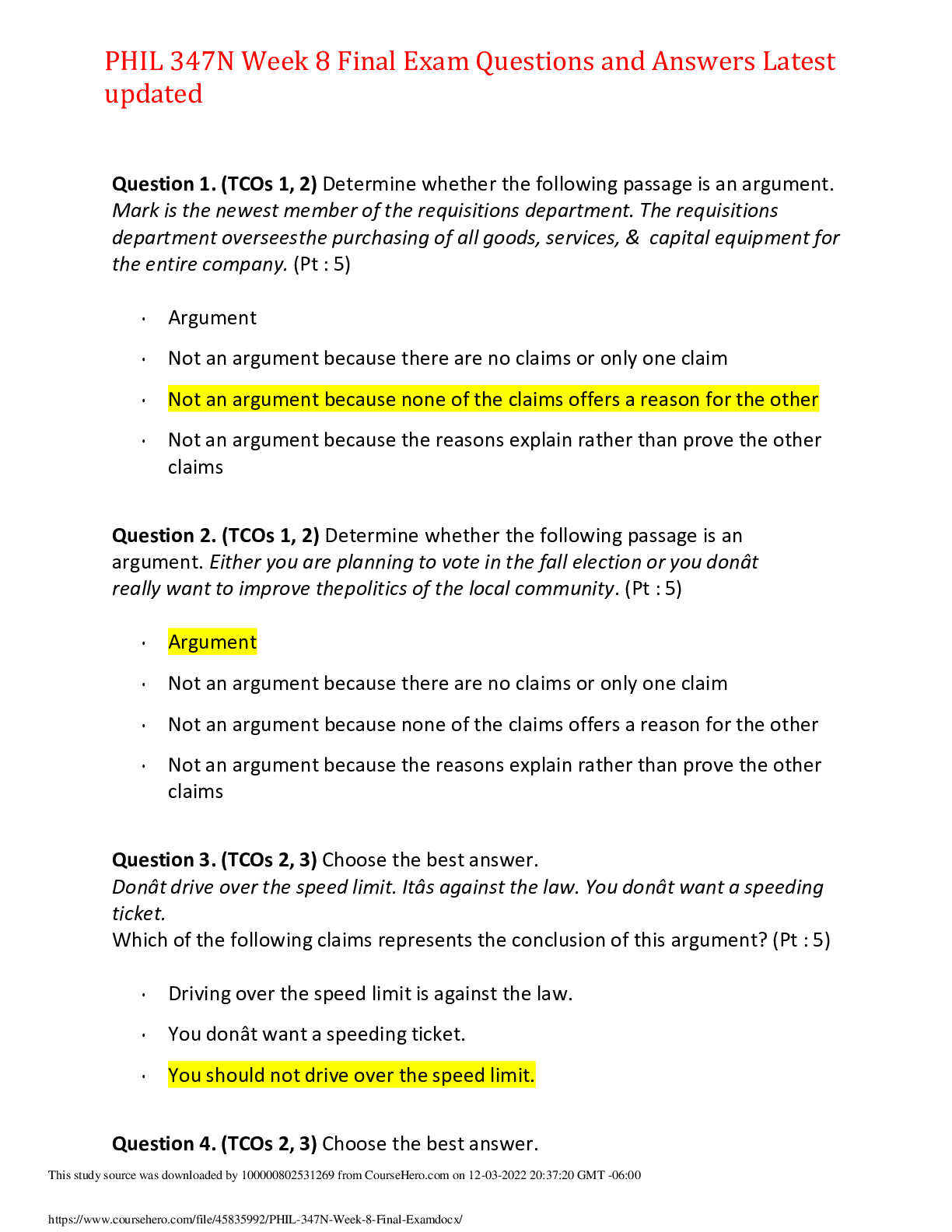 Preview image for PHIL 347N Week 8 Final Exam. (PERFECT REVISION TOOL).