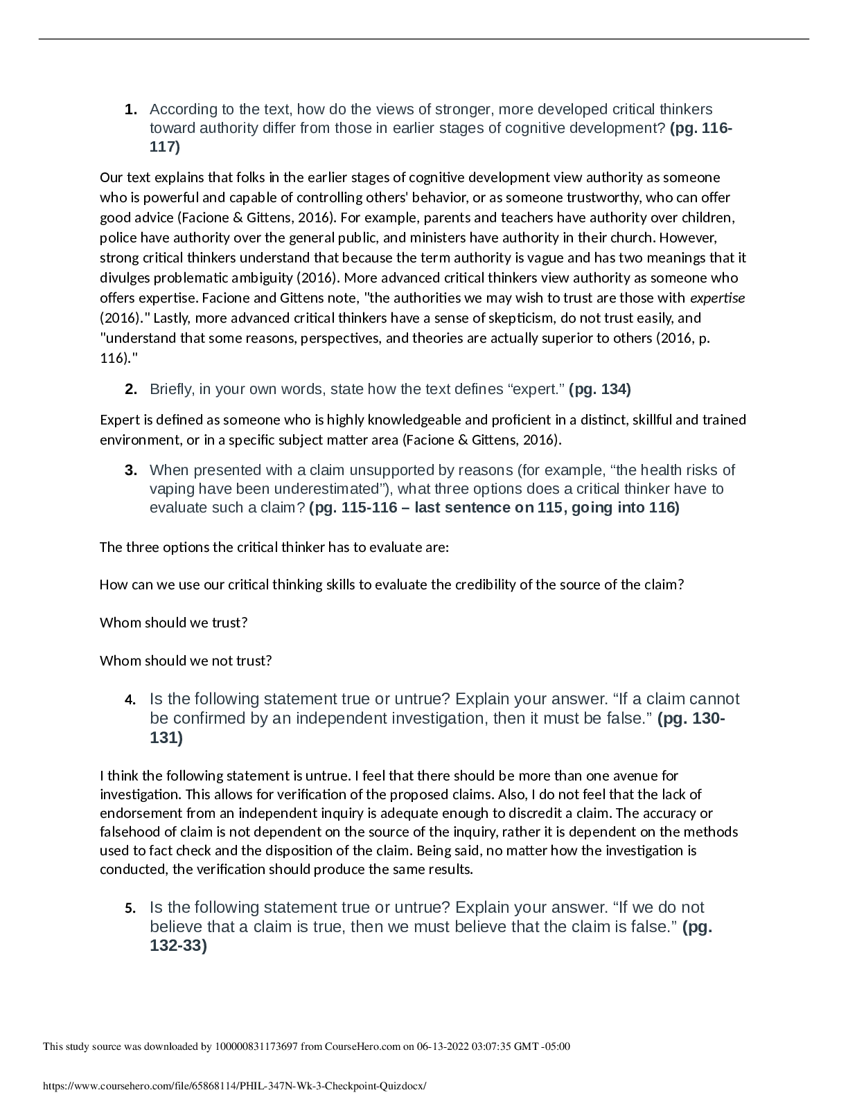 Preview image for PHIL 347 WEEK 3 CHECKPOINT QUESTIONS AND ANSWERS