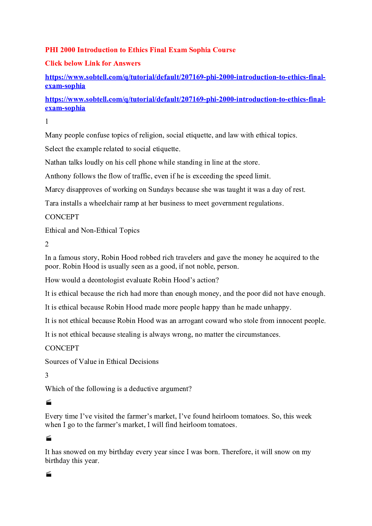 Preview image for PHI 2000 Introduction to Ethics Final Exam Sophia Course/PHI 2000_Capella-Sophia Ethics Milestones, Latest Fall 2020/2021 Complete Test Bank