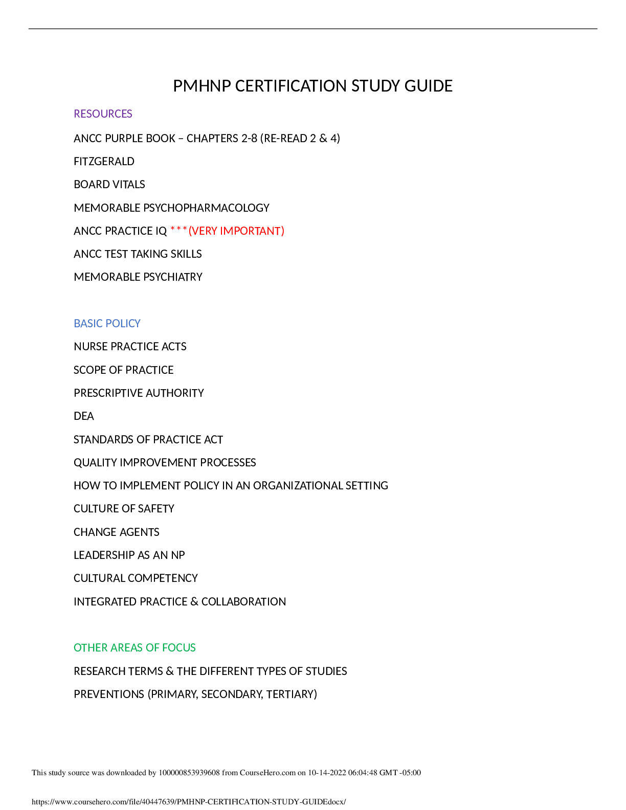 Preview image for PMHNP CERTIFICATION STUDY GUIDE