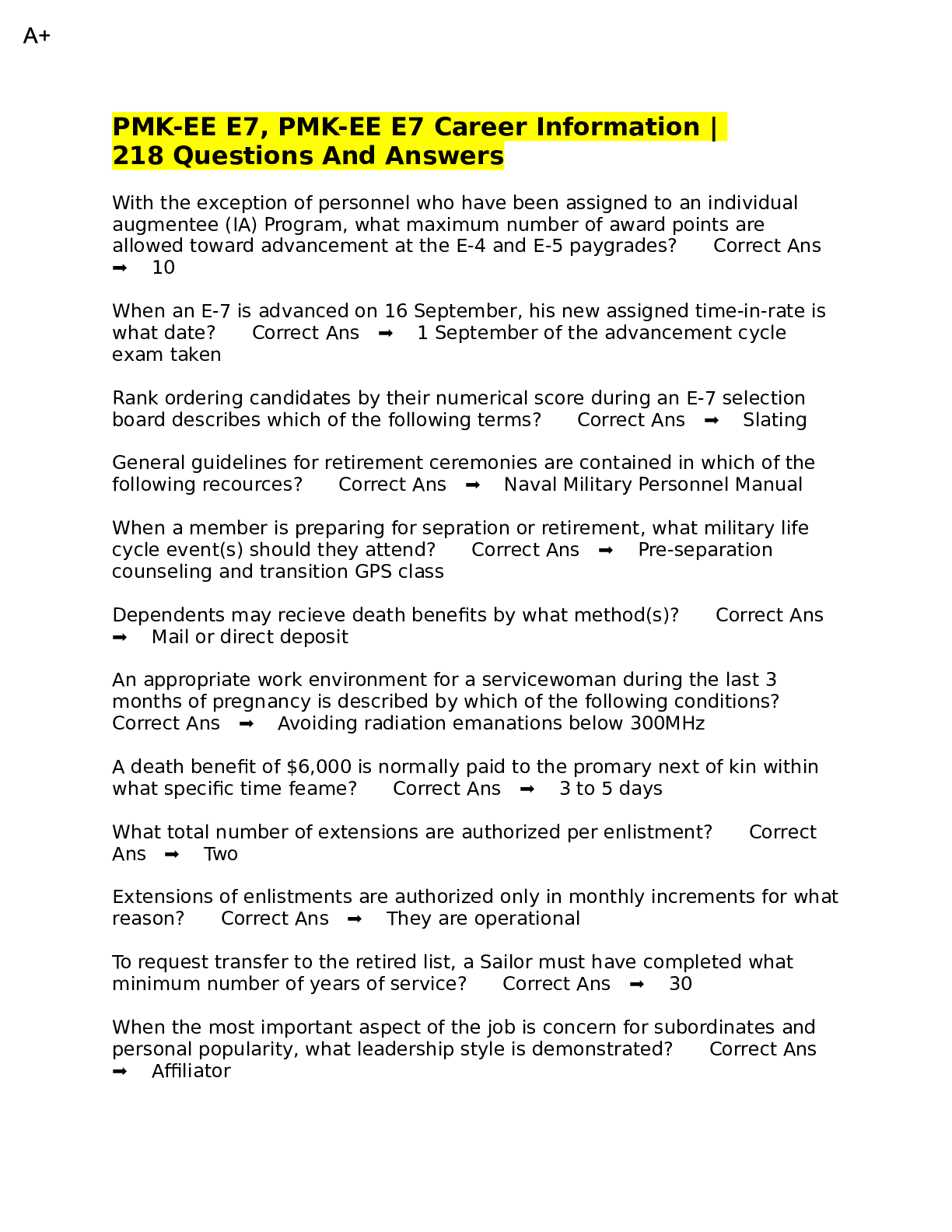 Preview image for PMK-EE E7, PMK-EE E7 Career Information | 218 Questions And Answers