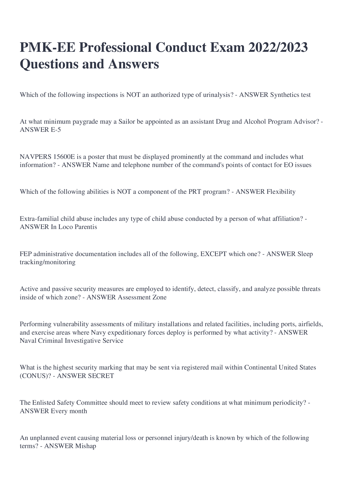 Preview image for PMK-EE Professional Conduct Exam 2022/2023 Questions and Answers