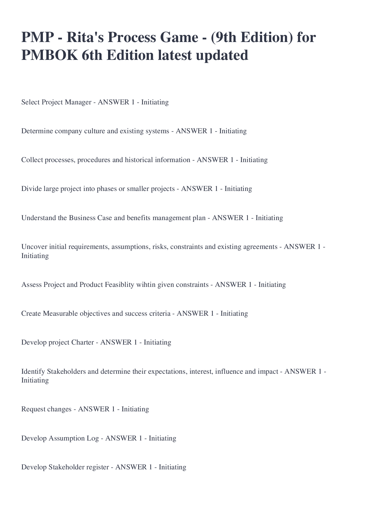 Preview image for PMP - Rita's Process Game - (9th Edition) for PMBOK 6th Edition latest updated