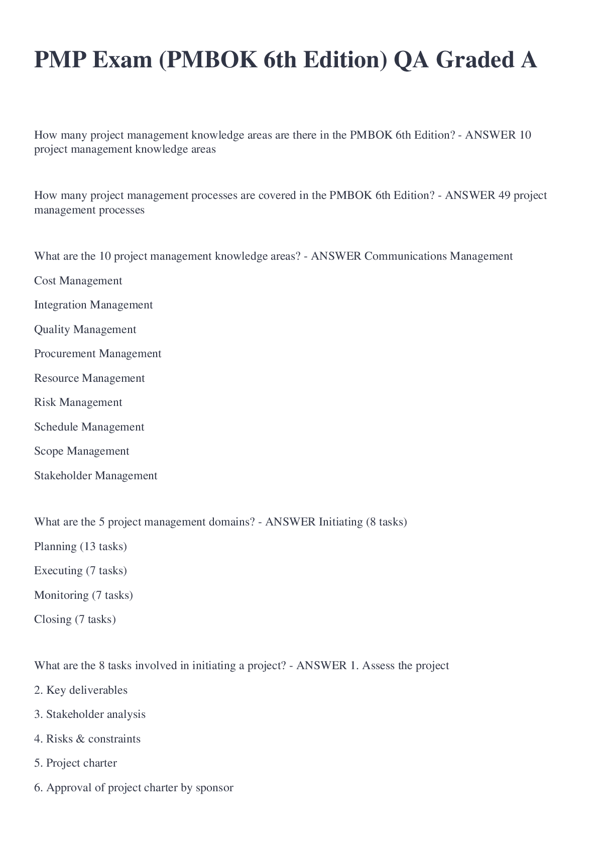 Preview image for PMP Exam (PMBOK 6th Edition) QA Graded A