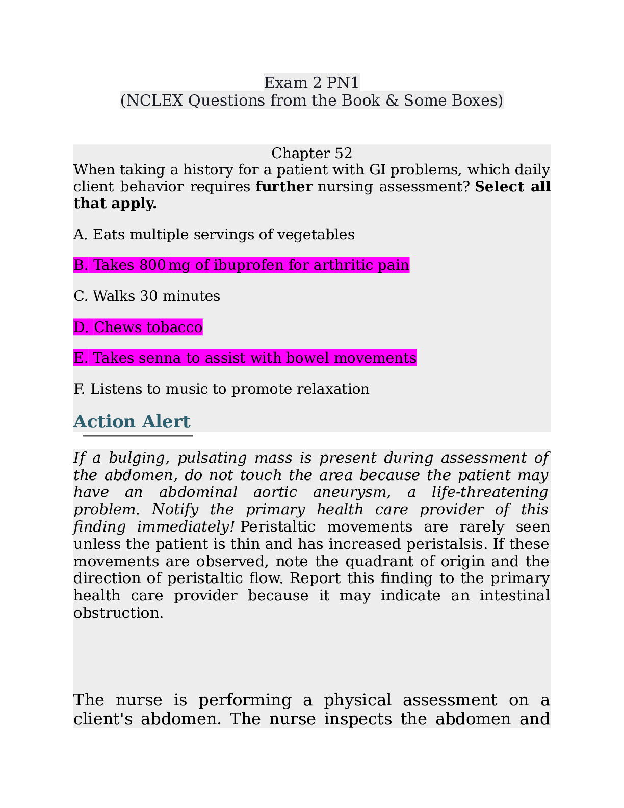 Preview image for PN1-Study-Guide2-Nclex-Questions -Chaper 15,16,17,42,55,56,57,62,65,66 &67.All With complete solutions and explanations.