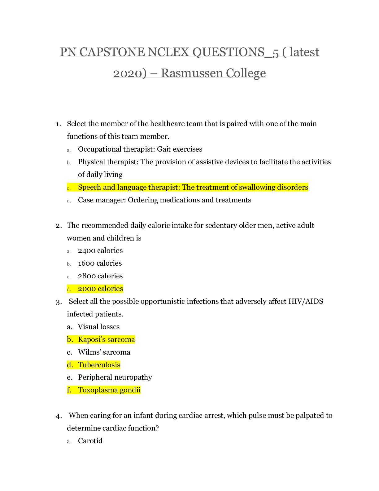 Preview image for PN CAPSTONE NCLEX QUESTIONS_5 ( latest 2020) – Rasmussen College