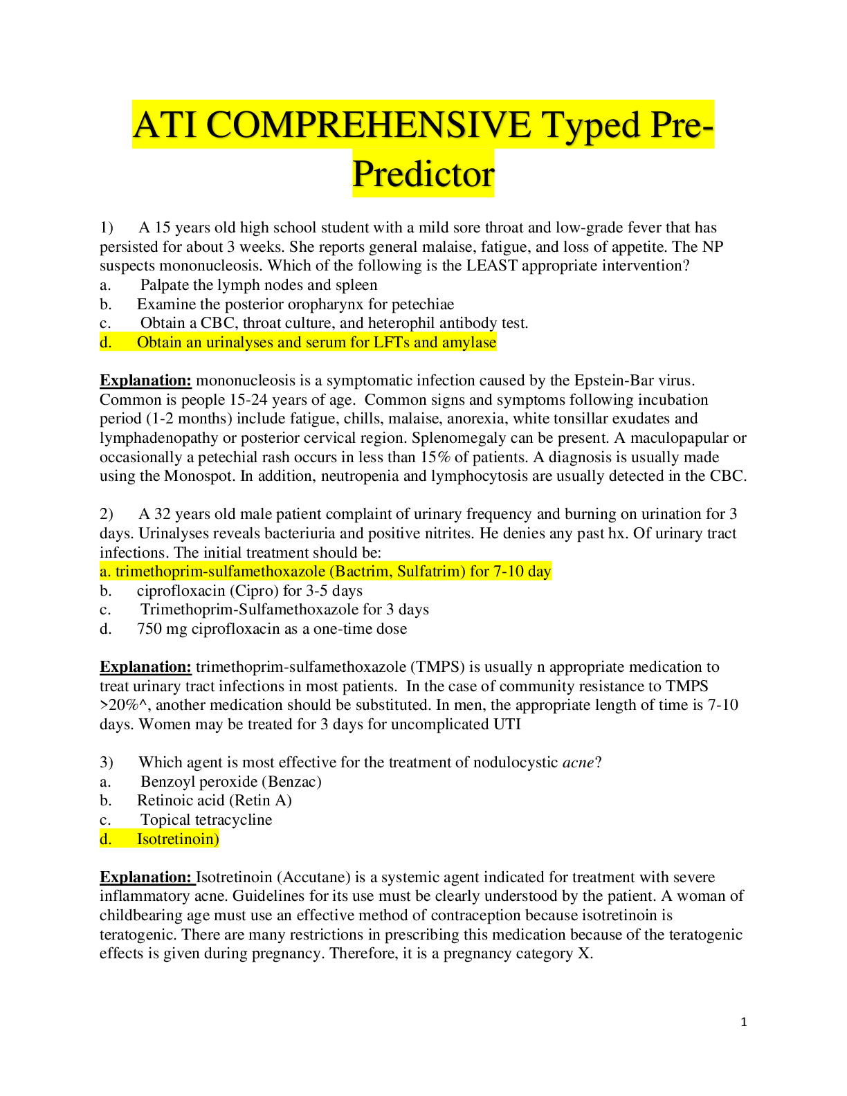 Preview of ATI COMPREHENSIVE Typed Pre-Predictor | ANSWERS WITH RATIONALE