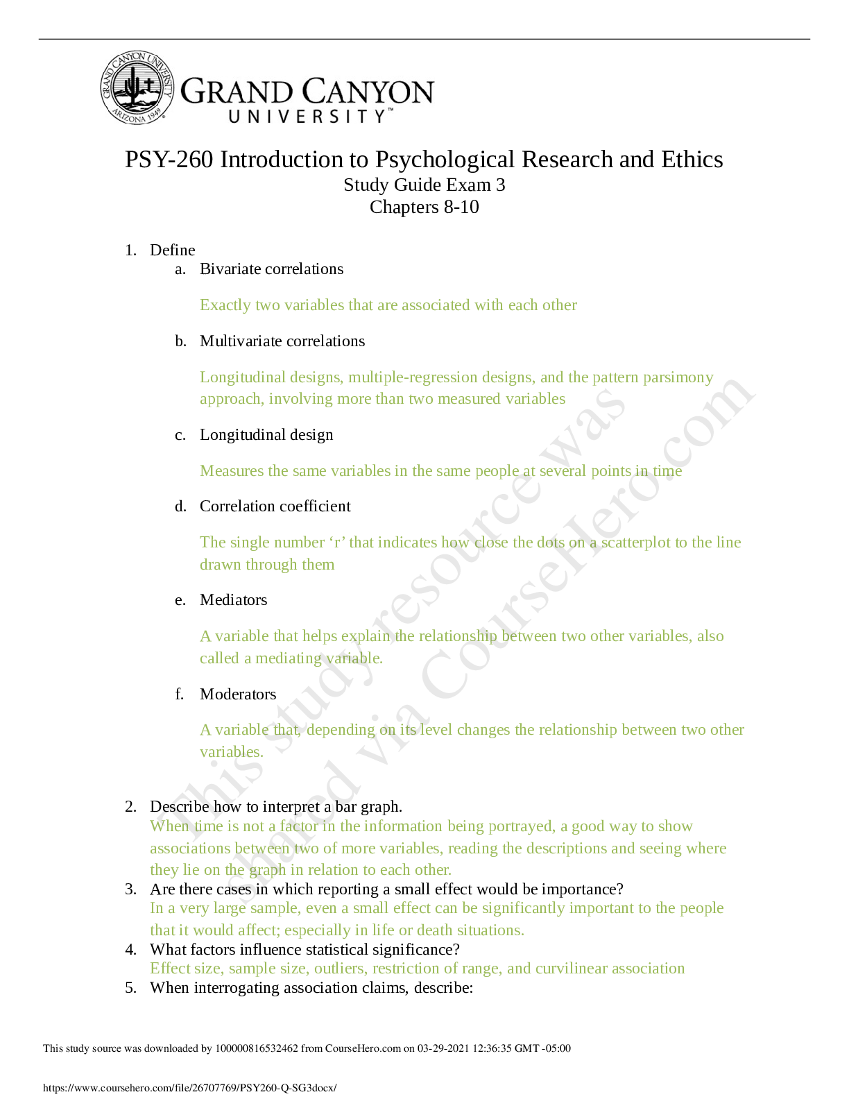 Preview image for Grand Canyon University > Psychology 260 > PSY-260 Introduction to Psychological Research and Ethics (GRADED A)